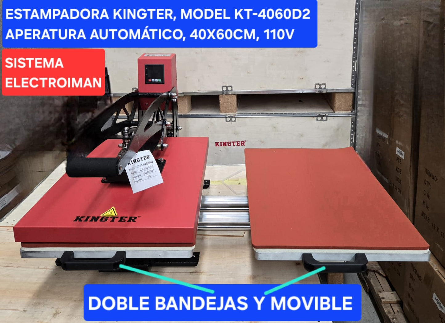 Plancha Automatica Estampadora Sublimadora KINGTER Kt 40x60 D2 Doble Bandeja Electroiman