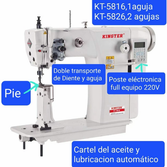 Máquina De Poste 2 dos agujas Kingter Doble Transporte Electronica KT 5826 Coser Automatica