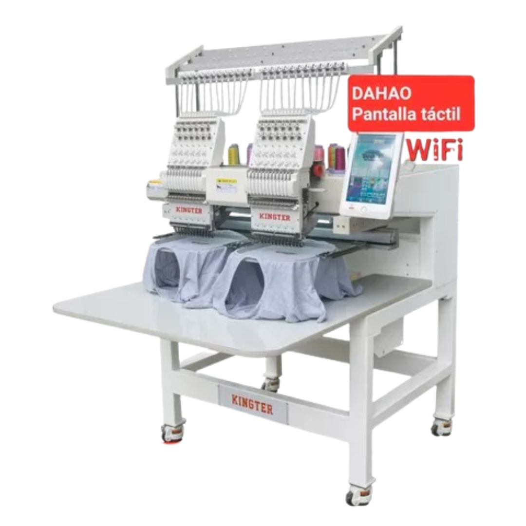 Bordadora Dos 2 Cabezas Cabezotes Industrial Kingter KT 1502 Kit Gorra Máquina Bordar