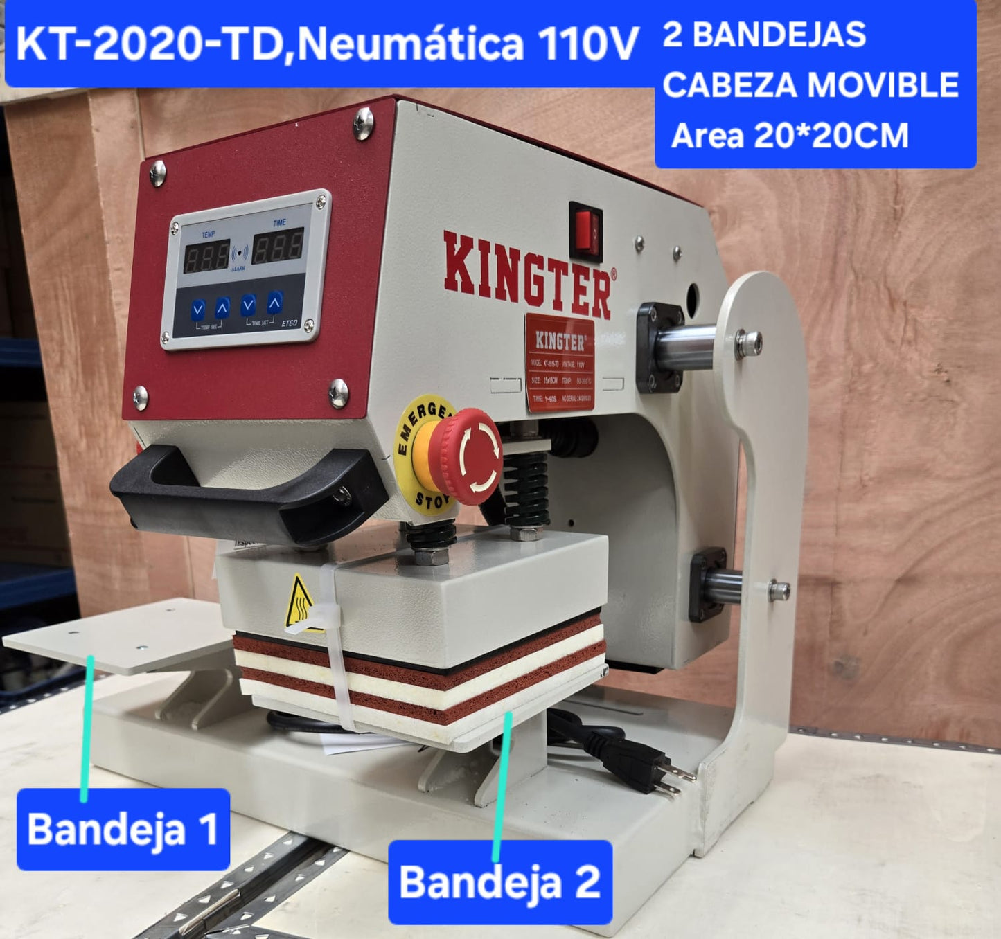 Estampadora Sublimadora Termofijadora Neumatica 20x20 Kingter KT 2020 TD 2 Bandejas