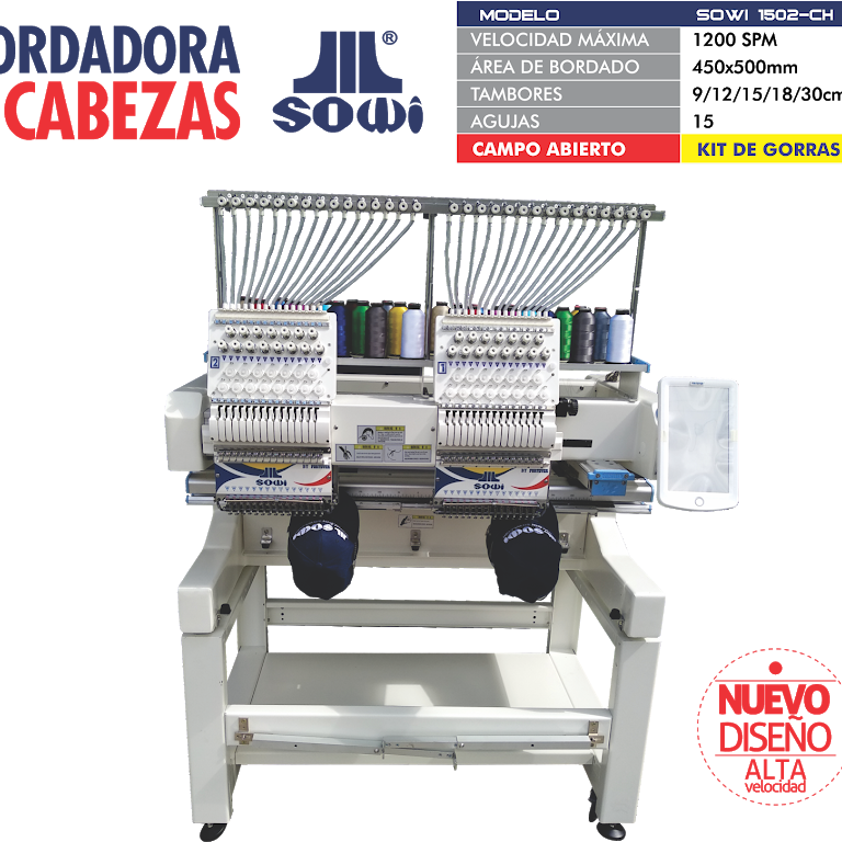 Bordadora Industrial Dos Cabezas SOWI 1502 Usada + Kit Gorra Model: 2017 - Commercio