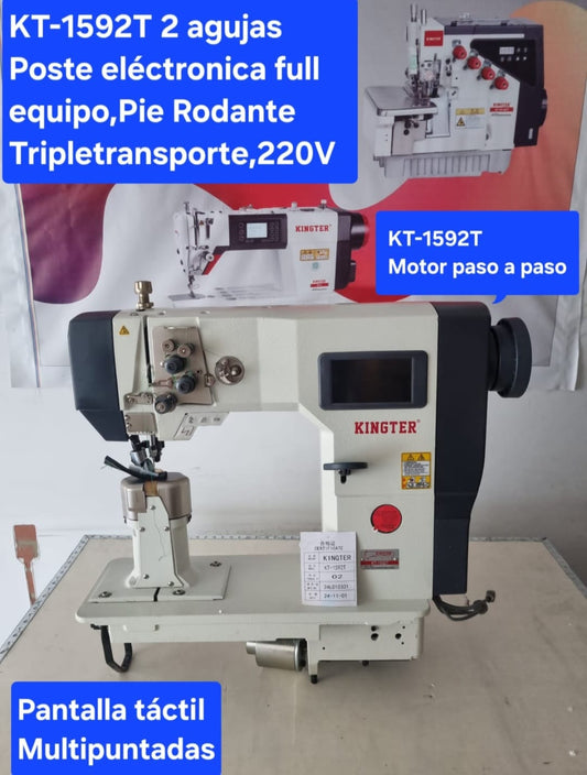 Máquina De Poste Dos Agujas Kingter Triple Transporte Electronica KT 1592 T Coser Automatica