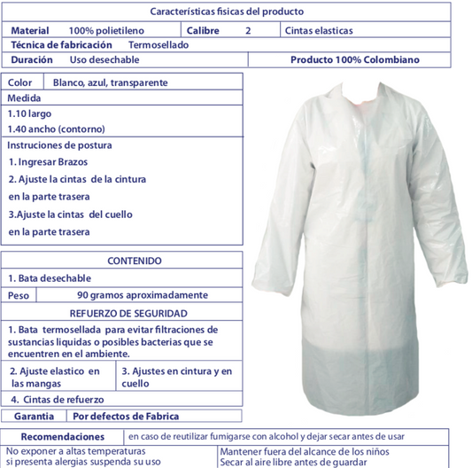 Bata Traje Seguridad Polietileno Desechable Bioseguridad COVID-19 - Commercio