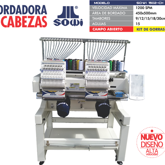 Bordadora Industrial Dos Cabezas SOWI 1502 Usada + Kit Gorra Model: 2017 - Commercio